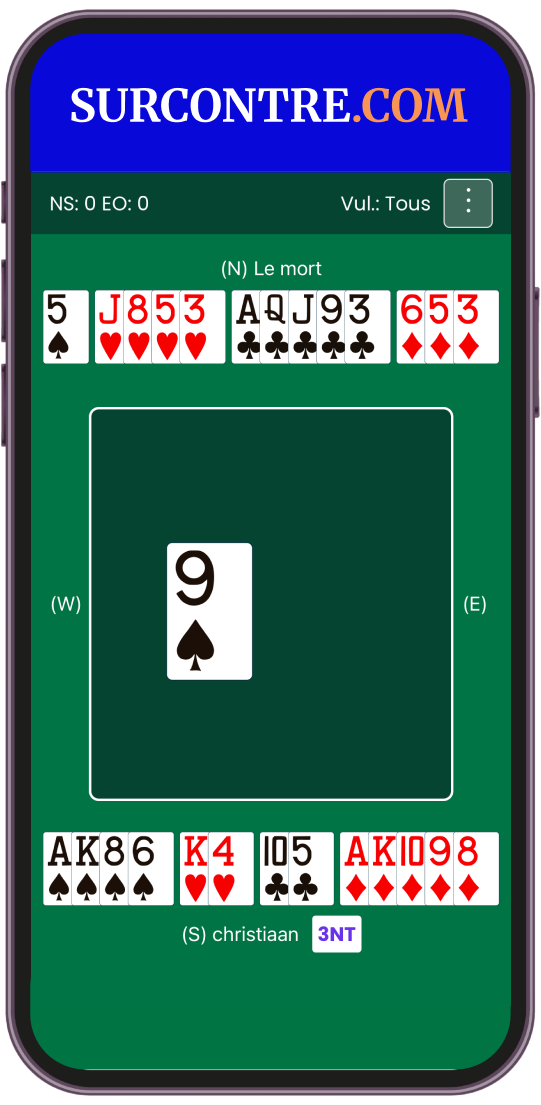 The Surcontre.com bridge app playing a hand